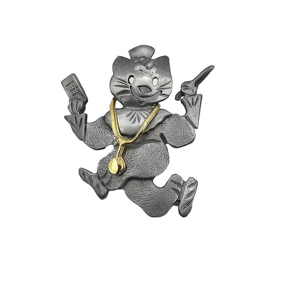 Ultra Craft Pewter Cat Nurse Doctor with Gold Tone Stethoscope Brooch